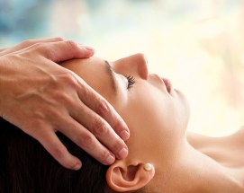 Woman having facial massage.